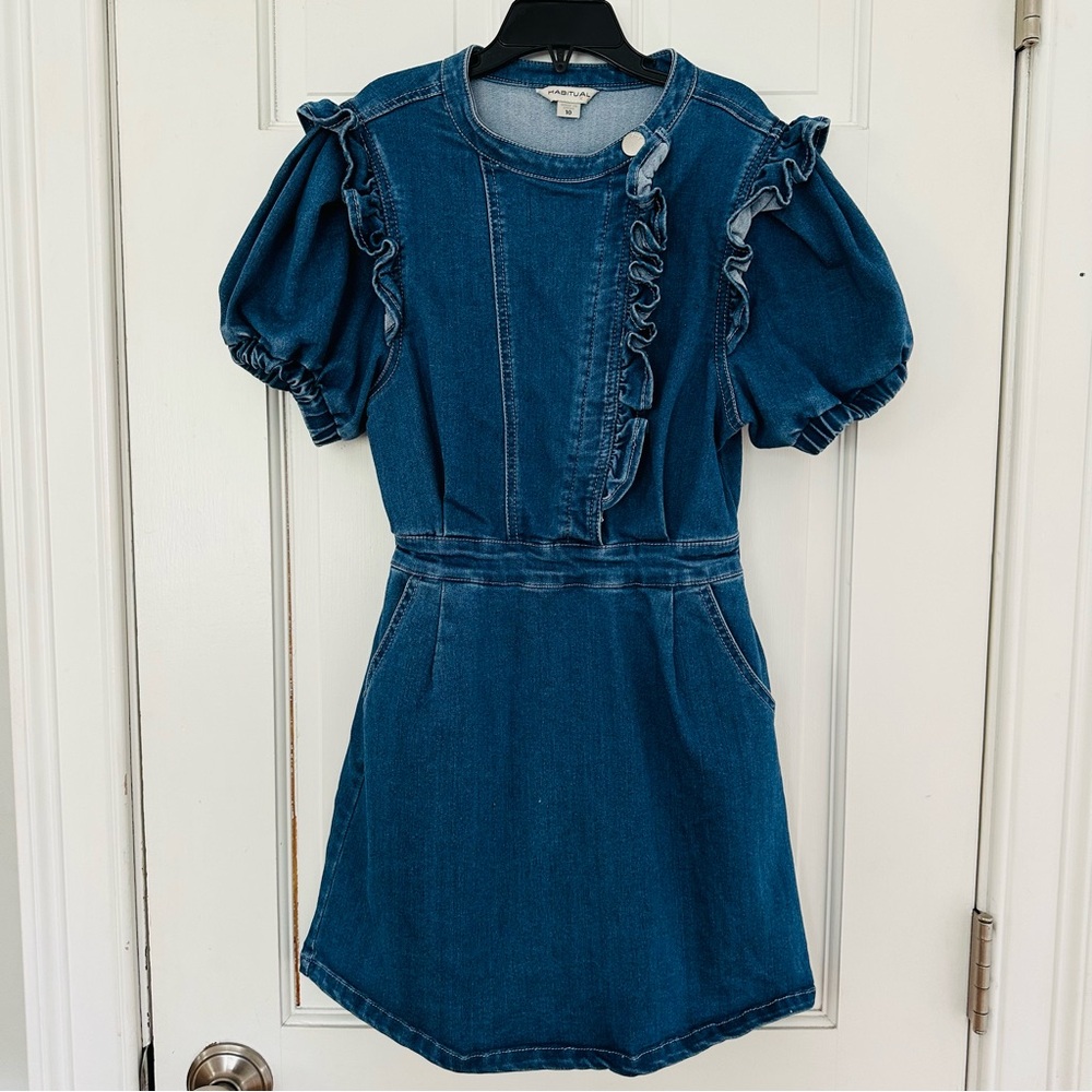 Habitual Kids Soft Ruffled Puff Shortsleeve Jean Mini Dress